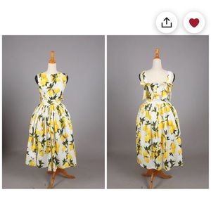 Custom made Madeline Dress White “Freshly Squeezed” Lemon Print